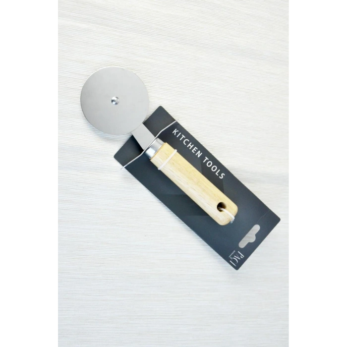 Bambu Saplı Büyük Metal Pizza Dilimleyici