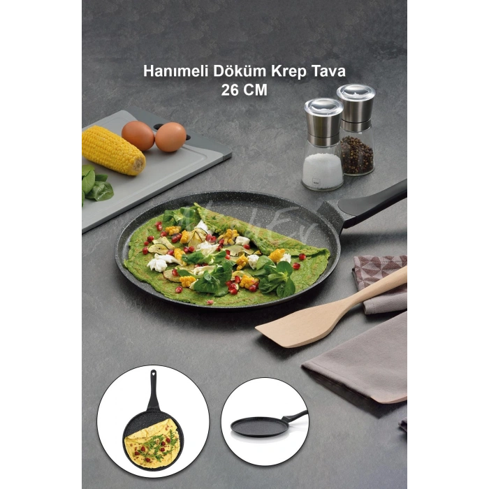 Hanımeli Döküm Krep Tava 26cm – Yanmaz Yapışmaz Çizilmez Koruma