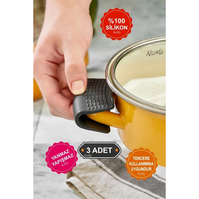 Yanmaz Yapışmaz Silikon Tencere Tutacağı Silikon Kulp Tutacak – 3 Adet Çift