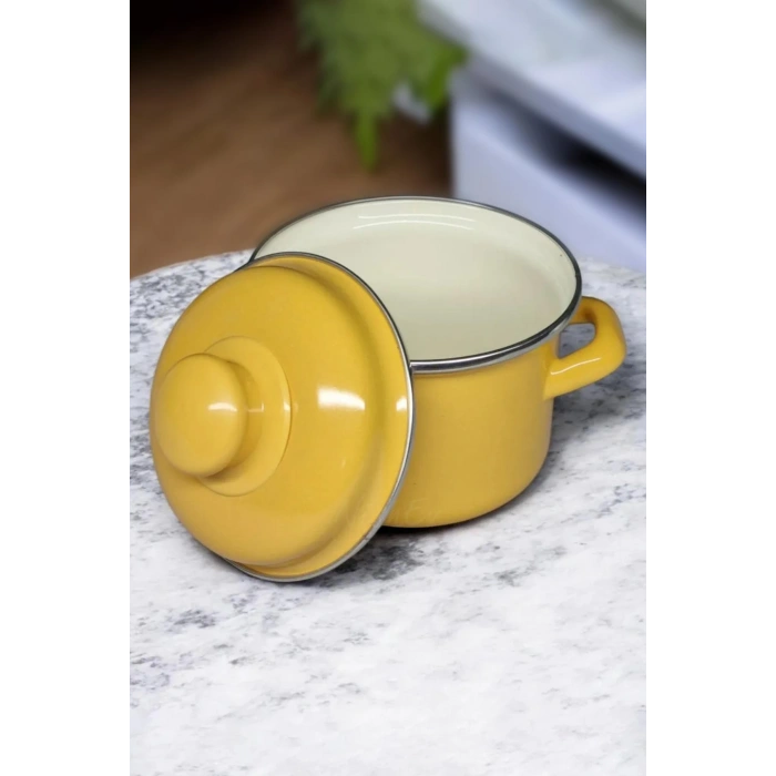 İtalyan Emaye Mini Derin Tencere 12 cm 900 ml – Sarı