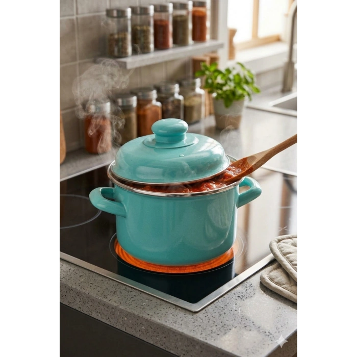 İtalyan Emaye Mini Derin Tencere 12 cm 900 ml – Turkuaz