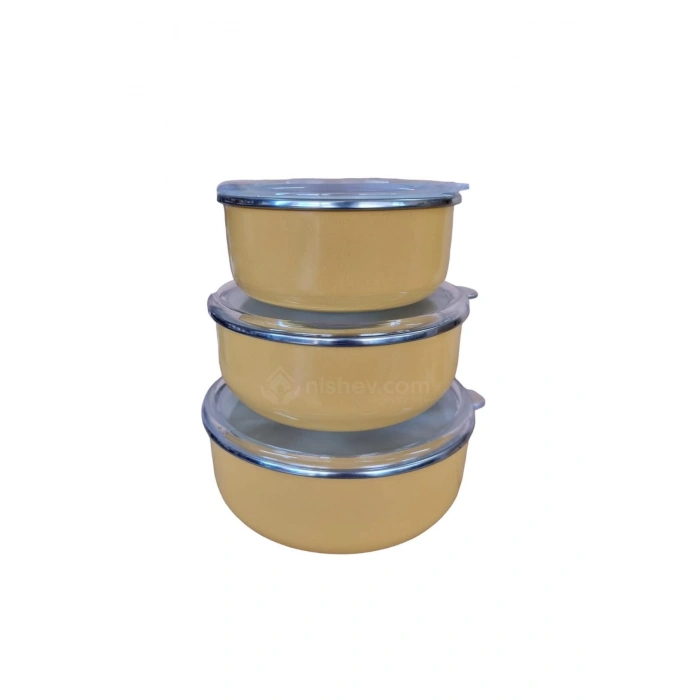 İtalyan 3’lü Emaye Yemek Saklama Kabı Seti 14/16/18 cm – Sarı