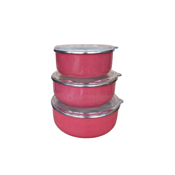 İtalyan 3’lü Emaye Yemek Saklama Kabı Seti 14/16/18 cm – Kırmızı