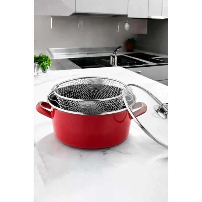İtalyan Kızartma Tenceresi Kırmızı 22 cm 4,5 lt