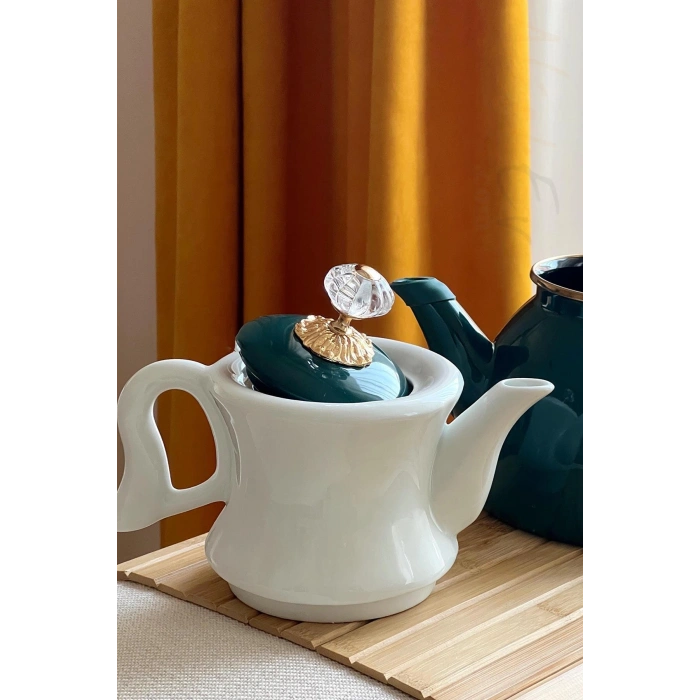 Dufy Serisi Porselen Demlikli Emaye Çaydanlık Takımı - Yeşil