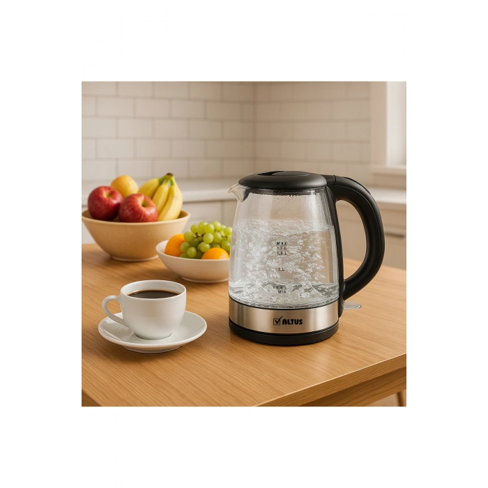 Al 4064 C 1.7 L Cam Kettle, 2200w, Led Işıklı, 360° Döner Taban, Otomatik Kapanma, Şık Tasarım