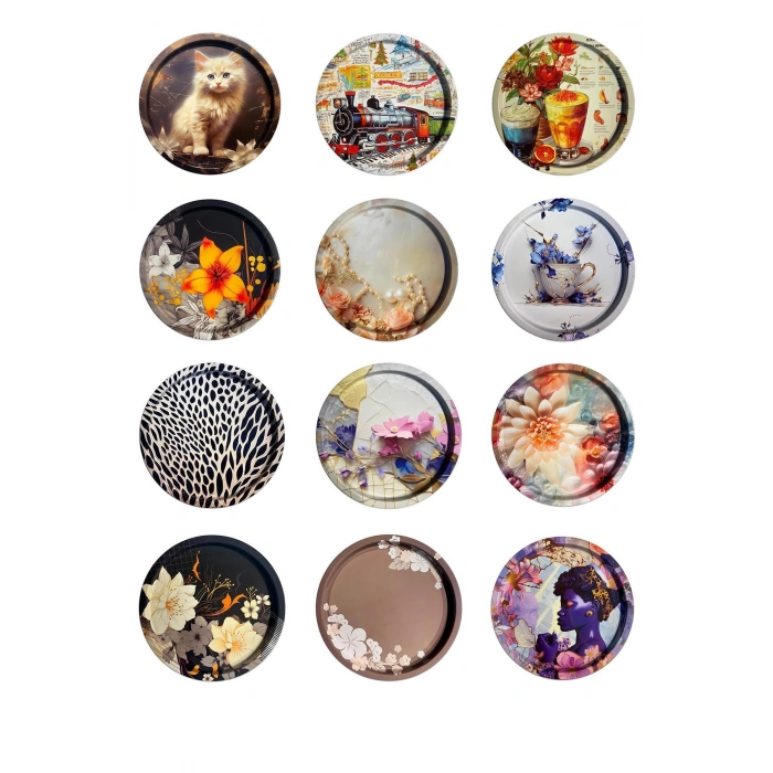 Dekoratif Metal Yuvarlak Tepsi 35 Cm / Özel Tasarım