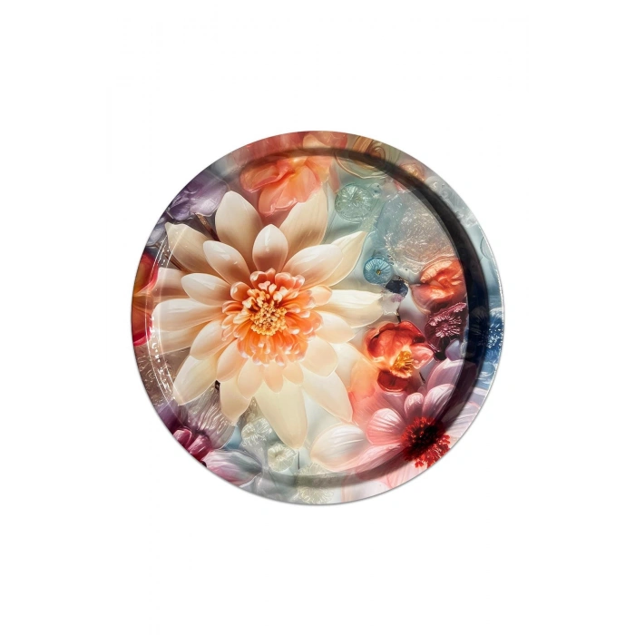 Dekoratif Metal Yuvarlak Tepsi 35 Cm / Özel Tasarım