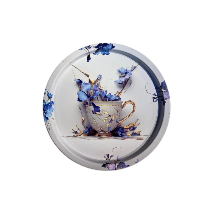 Dekoratif Metal Yuvarlak Tepsi 35 Cm / Özel Tasarım