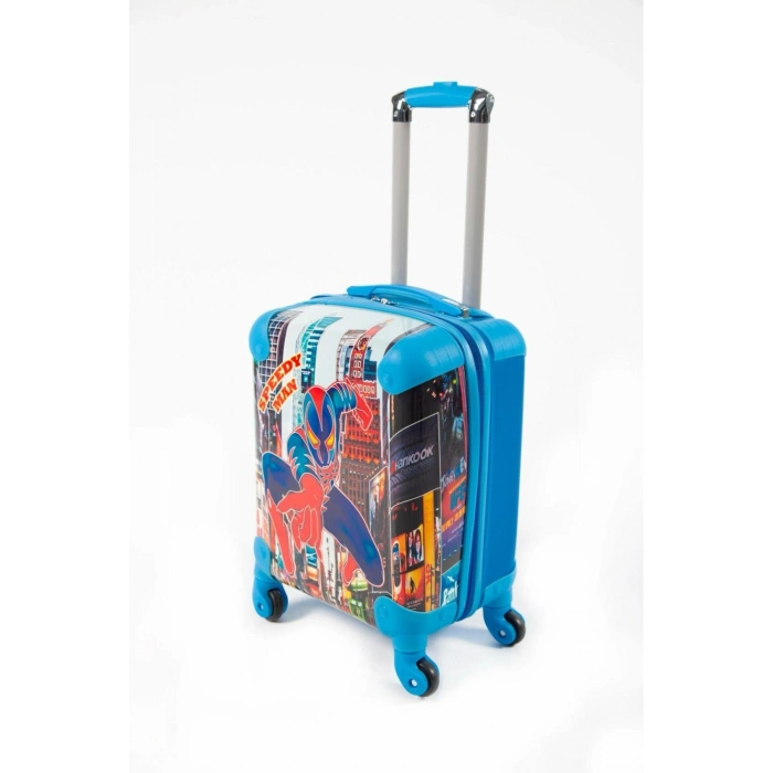 Erkek Çocuk Valiz Speedy Man Mavi Siyah Renk Kabin Boy Küçük Çocuk Valizi