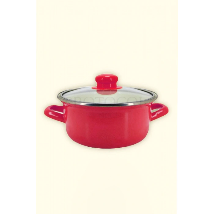 12/14/16 Cm Mini Emaye Tencere Seti - Kırmızı