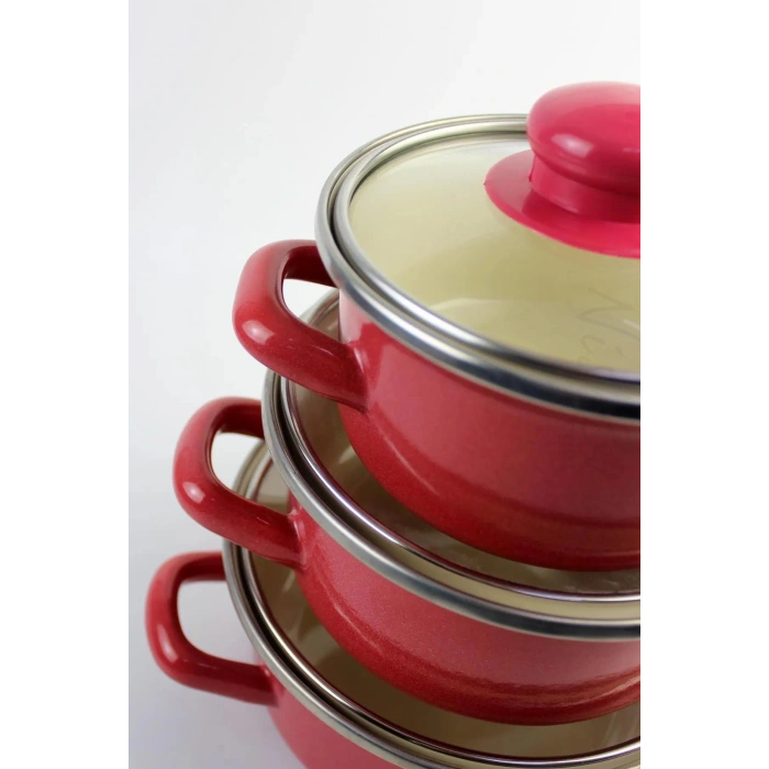 12/14/16 Cm Mini Emaye Tencere Seti - Anneler Gününe Özel 6 Parça Saklama Kabı Seti