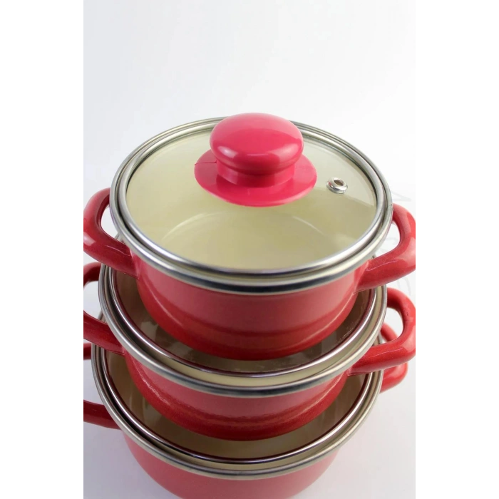 12/14/16 Cm Mini Emaye Tencere Seti - Anneler Gününe Özel 6 Parça Saklama Kabı Seti