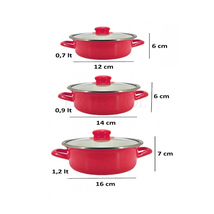 12/14/16 Cm Mini Emaye Tencere Seti - Anneler Gününe Özel 6 Parça Saklama Kabı Seti