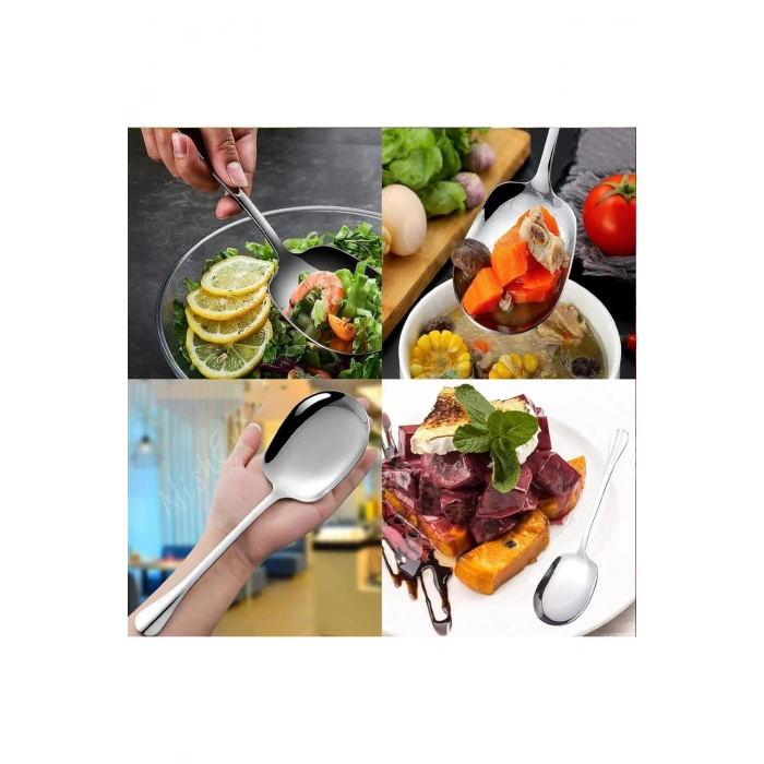 6lı Lüks Servis Kaşığı Seti Büyük Boy Paslanmaz Çelik Kaşık Salata Pasta Yemek Servis Mutfak