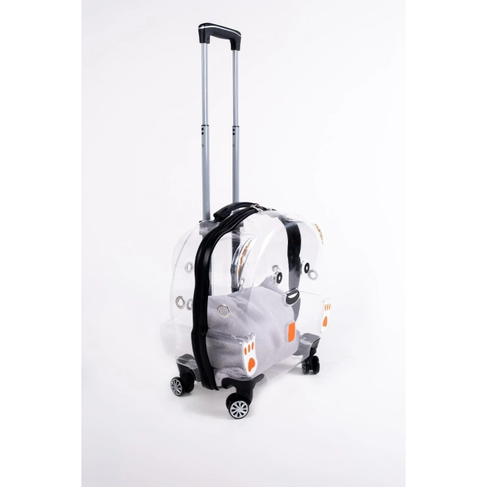 Sürülebilir Şeffaf Tekerlekli Kedi Köpek Hayvan Taşıma Çantası