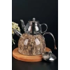 Mermer Düdüklü Çelik Cam Çaydanlık Takımı Açık Kahve