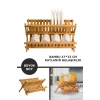 2 Katlı Bambu Katlanabilir Tabaklık Bulaşıklık Büyük Boy Mutfak Bulaşık Kurutma Rafı 47x32 Cm