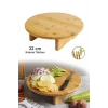 Ayaklı Yuvarlak Kesme Doğrama Tahtası Sunum Tahtası Bambu 32 Cm