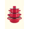 12/14/16 Cm Mini Emaye Tencere Seti - Kırmızı