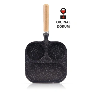 3 Bölmeli Granit Döküm Tava Pancake Yumurta Mücver Omlet Tavası