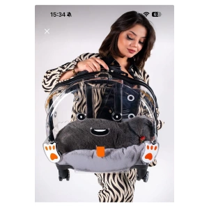 Tekerlekli kedi köpek taşıma valizi çekçekli şeffaf