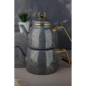 Elite Class Kırık Mermer Çaydanlık Takımı Gri