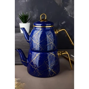 Elite Class Kırık Mermer Çaydanlık Takımı Lacivert