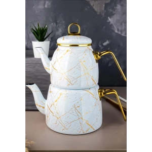 Eliteclass Kırık Mermer Çaydanlık Takımı Beyaz