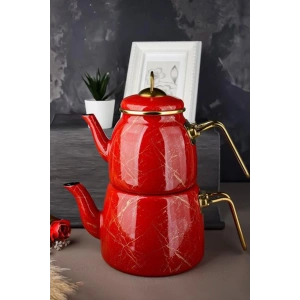 Eliteclass Kırık Mermer Çaydanlık Takımı Kırmızı