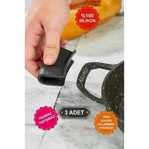 Yanmaz Yapışmaz Silikon Tava, Sahan Tutacağı Silikon Kulp Tutacak - 3 Adet Çift