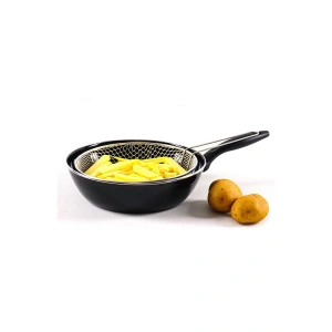 Nishev Emaye Lüks Fritöz Kızartma Tavası Telli 26 Cm - Siyah