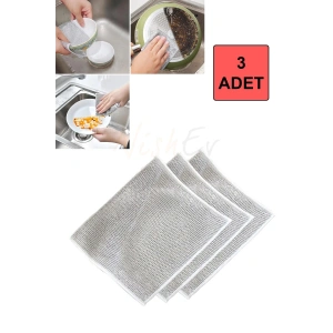 3 Adet Çizilmez Tel Bulaşık Bezi - Zor Kir Bezi, Mutfak Banyo Bezi Çift Katlı Çok Amaçlı Çeli