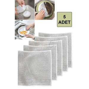 5 Adet Çizilmez Tel Bulaşık Bezi - Zor Kir Bezi, Mutfak Banyo Bezi Çift Katlı Çok Amaçlı Çeli