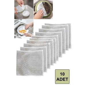10 Adet Çizilmez Tel Bulaşık Bezi - Zor Kir Bezi, Mutfak Banyo Bezi Çift Katlı Çok Amaçlı Çel