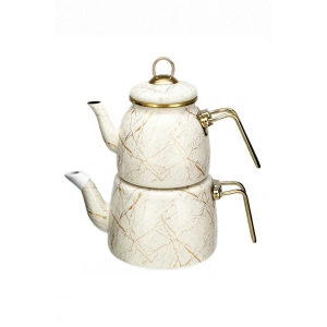 Havana Serisi Emaye Çaydanlık Takımı - Beyaz