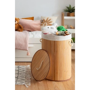 Bambu Yuvarlak Kirli Çamaşır Sepeti Çok Amaçlı Düzenleme Oyuncak Sepeti Ipli Na