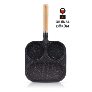 3 Bölmeli Granit Döküm Tava Pancake Yumurta Mücver Omlet Tavası