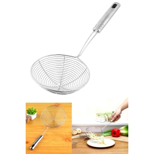 Çelik Lüx Paslanmaz Kızartma Kevgiri, Yağ Süzgeci, Çelik Tel Kepçe 13 Cm