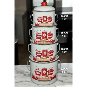 Zarif Italyan Reçel Emaye Yoğurt, Tahıl, Bakliyat Tencere Seti Emaye Bakraç