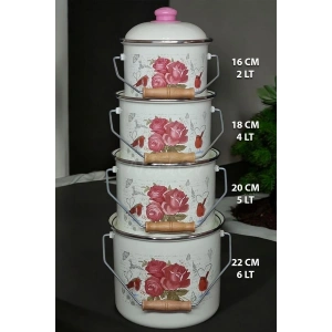 Zarif Italyan Ebru Emaye Yoğurt, Tahıl, Bakliyat Tencere Seti Emaye Bakraç