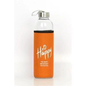 Kılıflı Cam Matara Suluk 500 ml - Turuncu