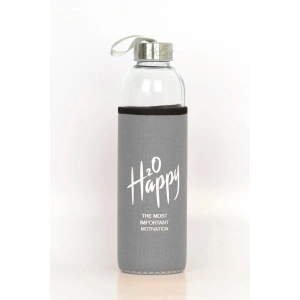 Kılıflı Cam Matara Suluk 500 ml - Gri