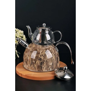 Mermer Düdüklü Çelik Cam Çaydanlık Takımı – Kahve