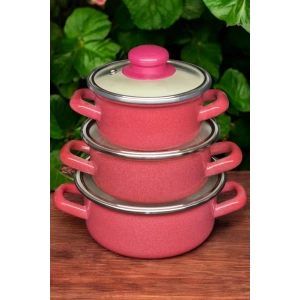 6 Parça Mini Emaye Tencere Seti 12/14/16 Cm – Kırmızı