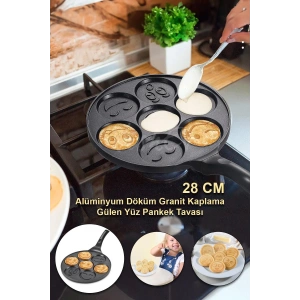 Emoji Gülen Yüz Alüminyum Döküm Granit Kaplama Pankek Tavası 28 Cm