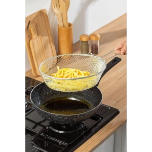 Emaye Lüks Yanmaz Yapışmaz Granit Kızartma Fritoz Wok Tava 26 Cm