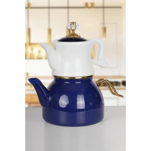 Dufy Serisi Porselen Demlikli Emaye Çaydanlık Takımı - Lacivert