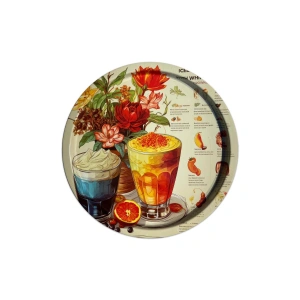 Dekoratif Metal Yuvarlak Tepsi 35 Cm / Özel Tasarım