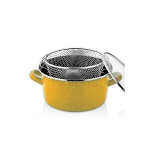 Nishev Lüks Italyan Emaye Fritöz Kızartma Tenceresi 22 Cm 3,5 Litre - Sarı